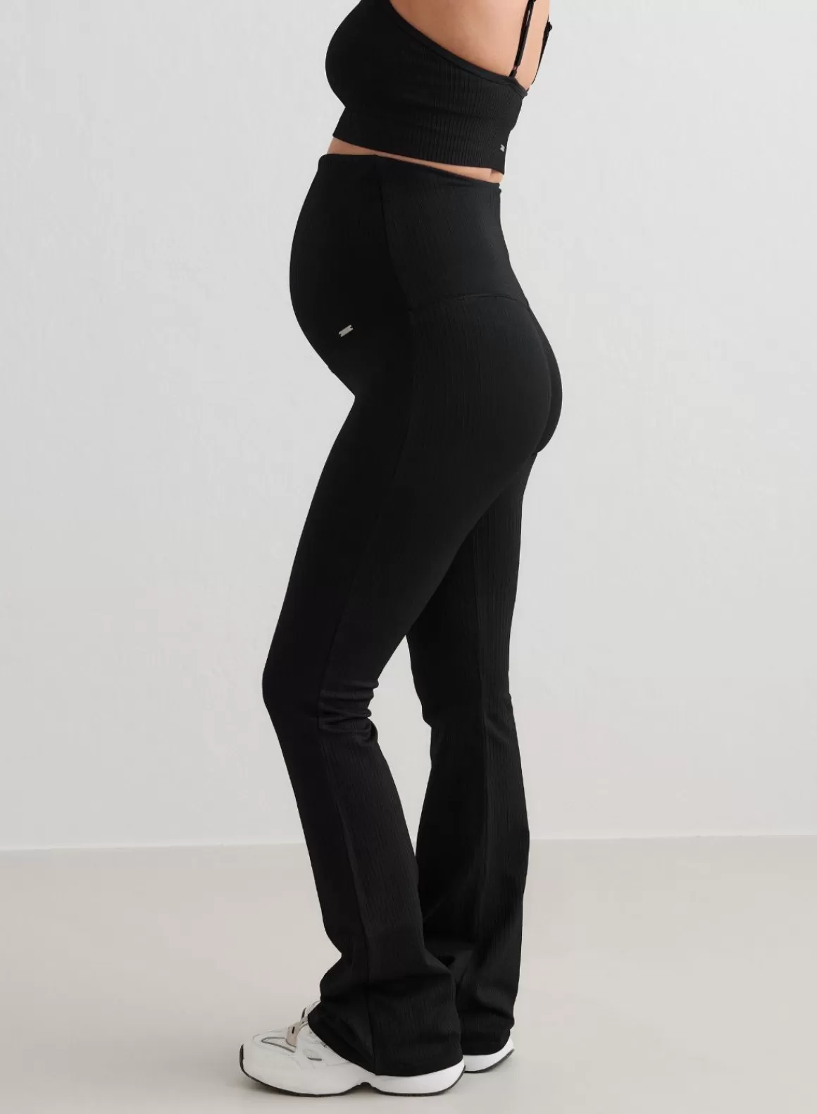 AIM’N Black Ribbed Seamless Flare Maternity Tights