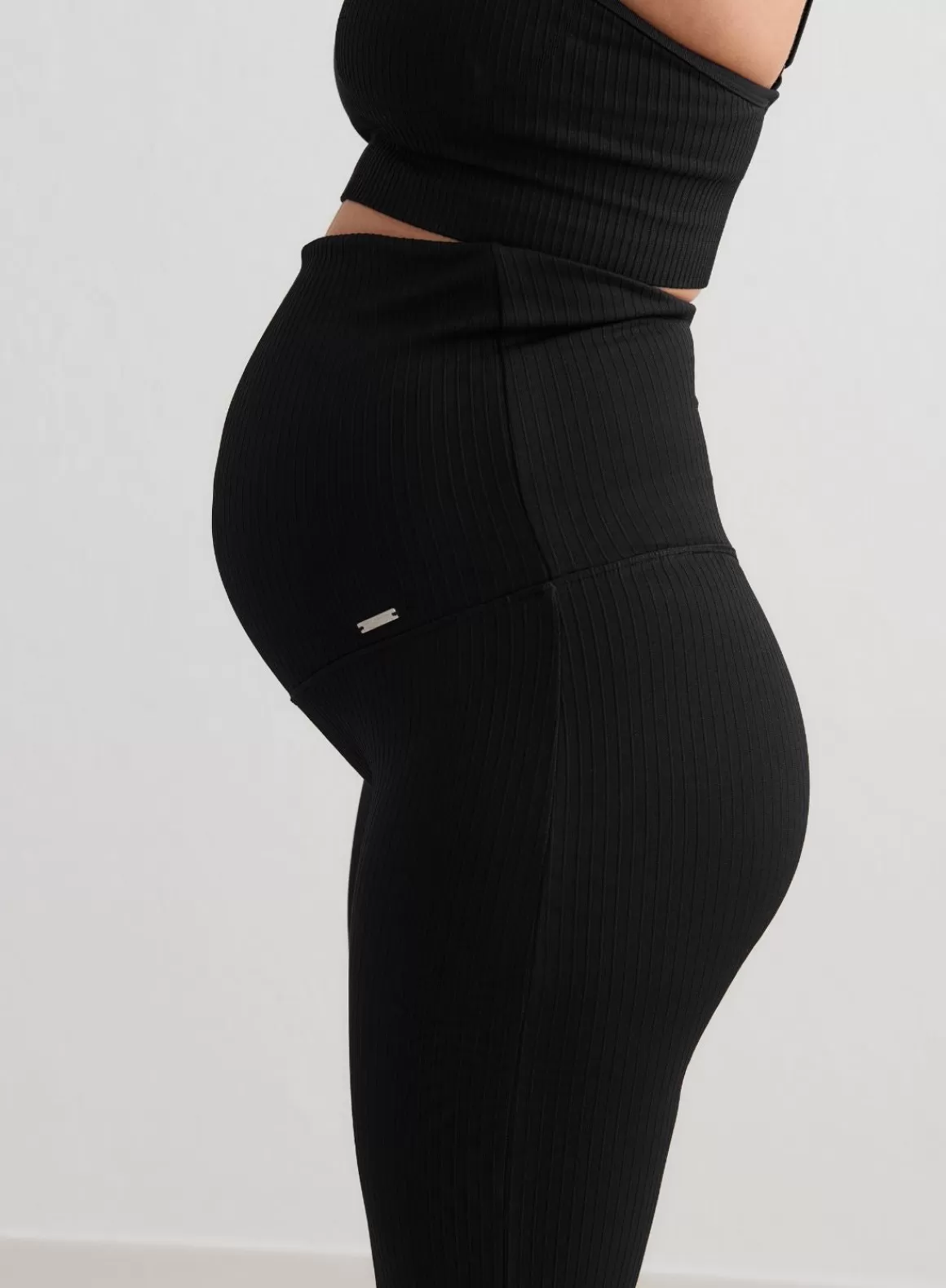 AIM’N Black Ribbed Seamless Flare Maternity Tights