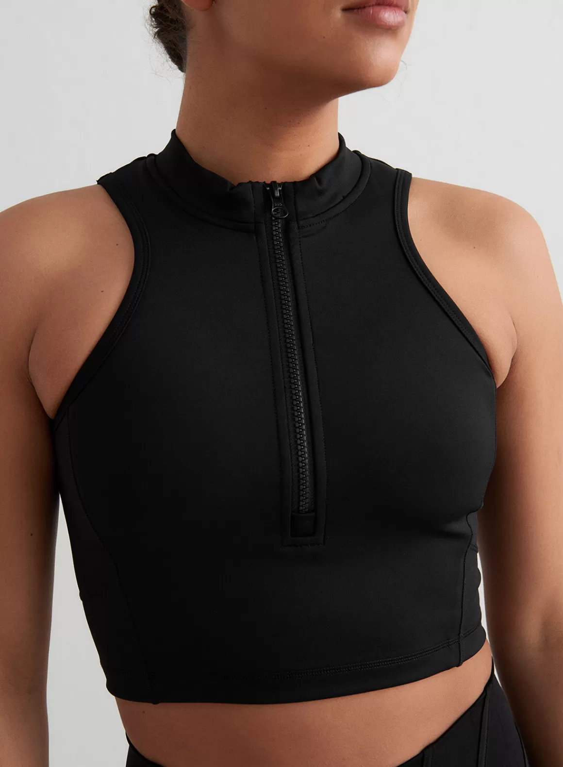 AIM’N Black Sculpting Racer Front Zip Top