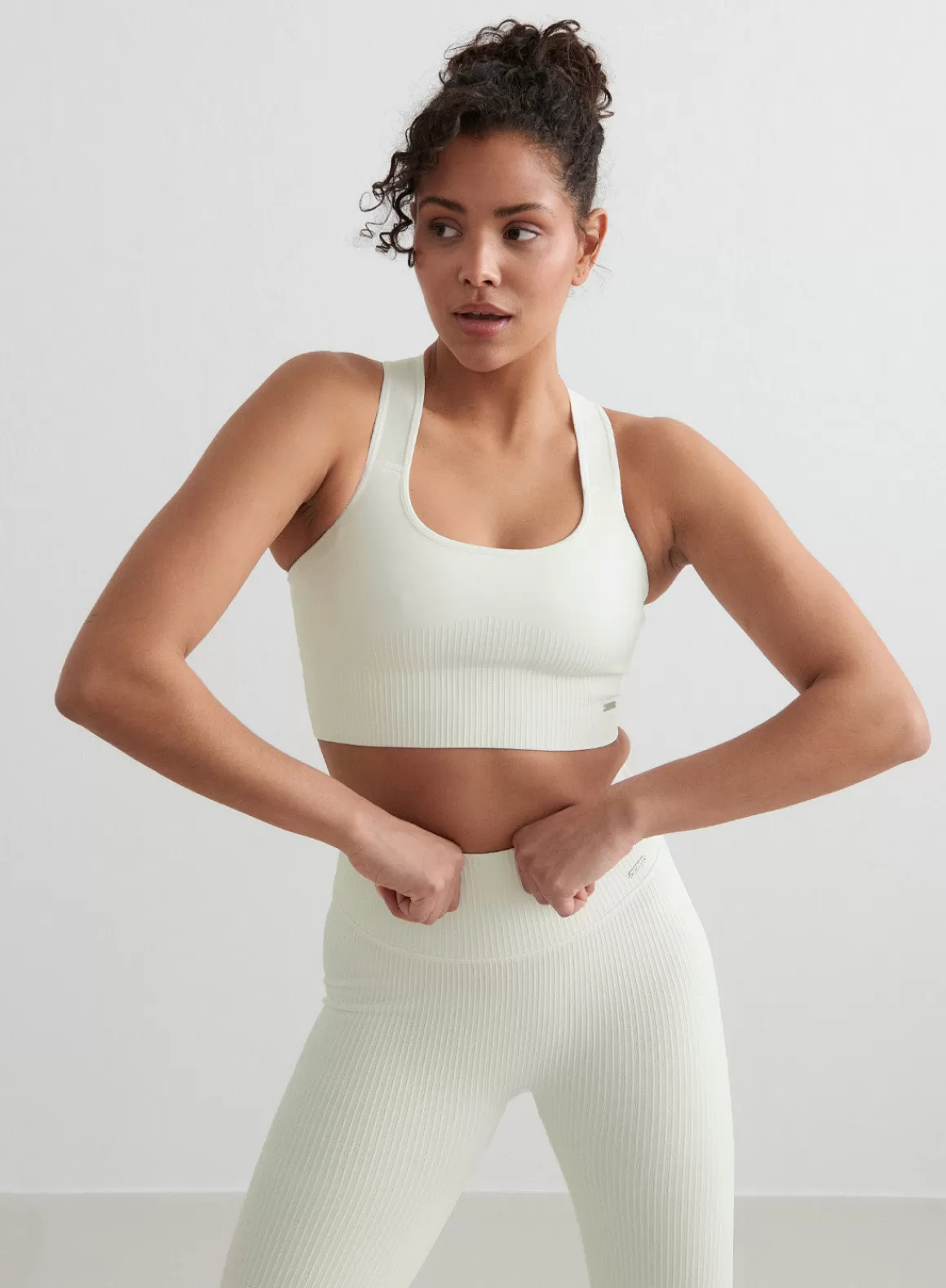 AIM’N Off-White Ribbed Seamless High Support Bra