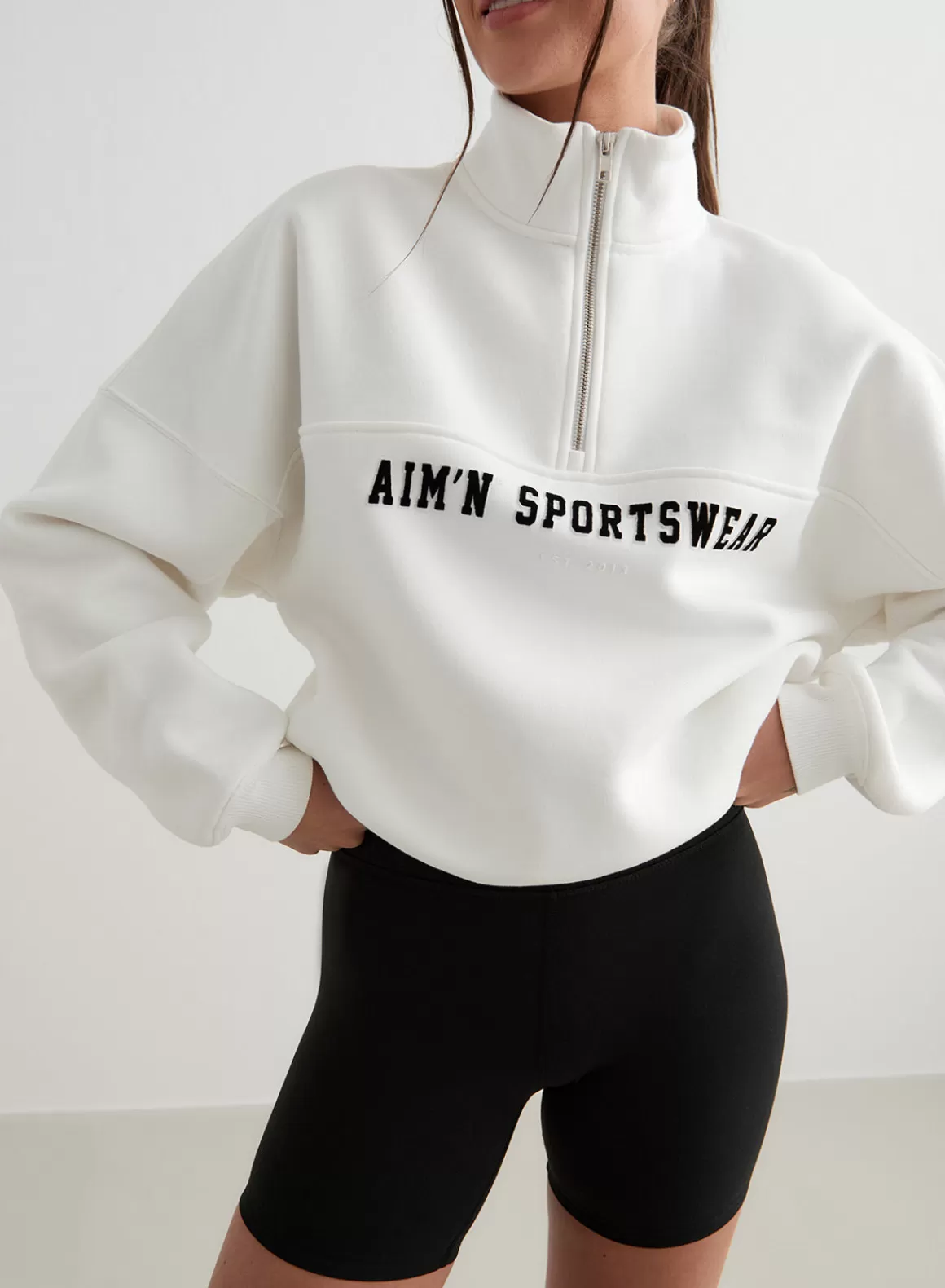 AIM’N Off-White Varsity Sweat Half Zip