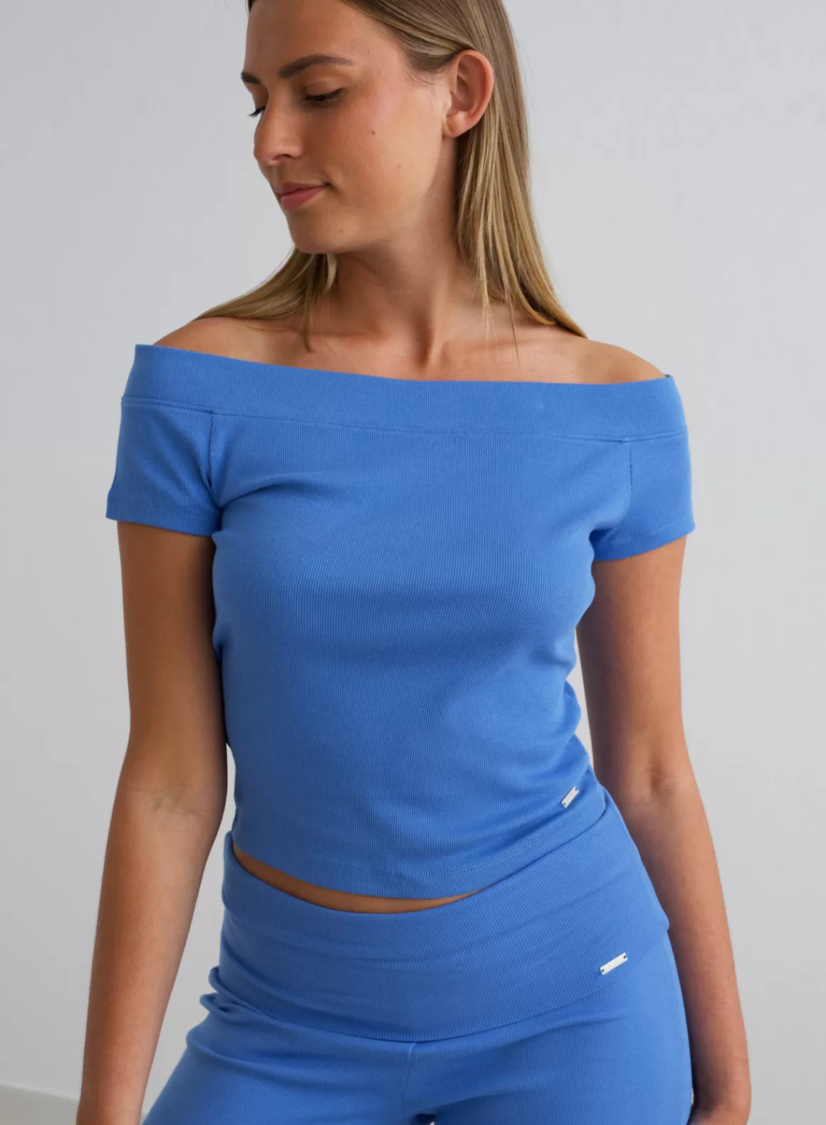 AIM’N Ease Ribbed Off-shoulder Top