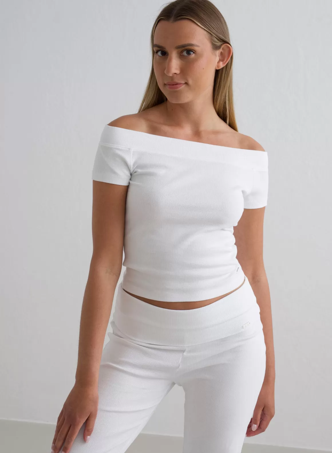 AIM’N Ease Ribbed Off-shoulder Top